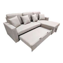 Γωνιακός καναπές-κρεβάτι με αποθηκευτικό χώρο και αναστρέψιμος Sorno pakoworld μπεζ ύφασμα 224x146x90εκ