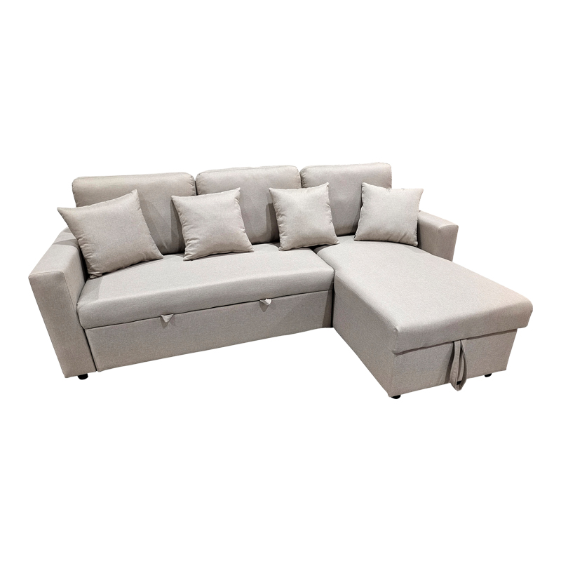 Γωνιακός καναπές-κρεβάτι με αποθηκευτικό χώρο και αναστρέψιμος Sorno pakoworld μπεζ ύφασμα 224x146x90εκ