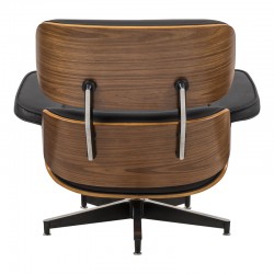 Armchair-footstool relax Jenna pakoworld black pu-plywood walnut-chrome base 82x92x82cm