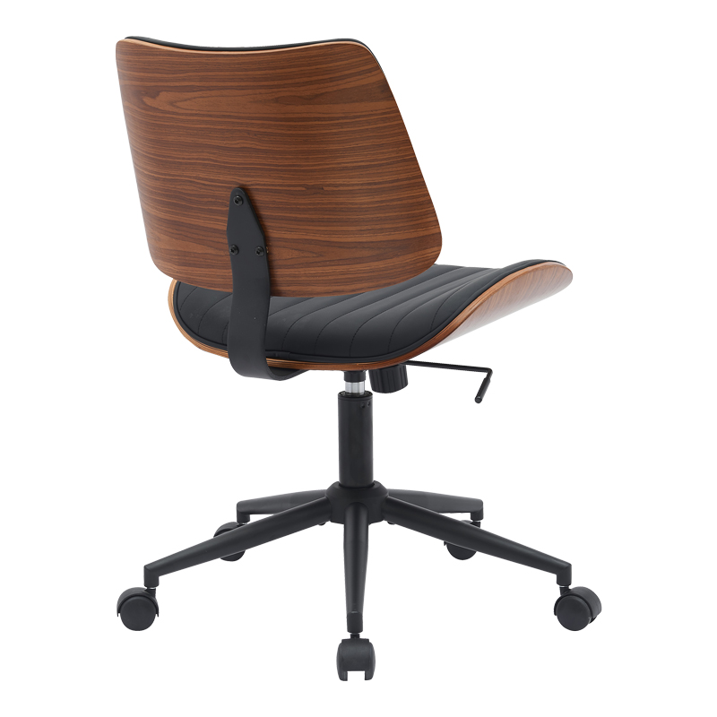 Work desk chair Amani pakoworld black pu-walnut plywood 52x54x90.5cm