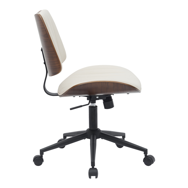 Office chair Amani pakoworld beige pu-walnut plywood 52x54x90.5cm