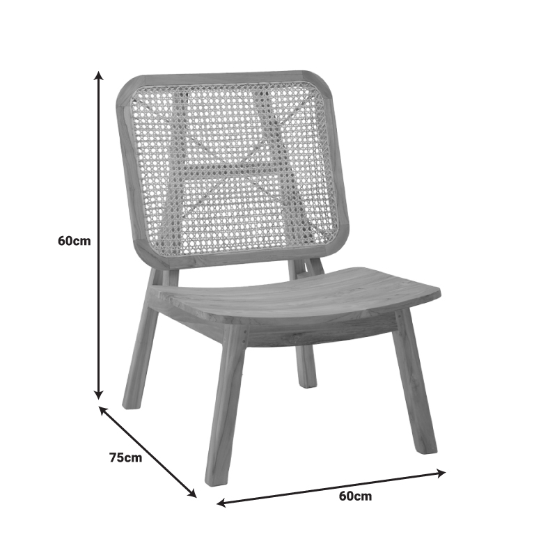 Πολυθρόνα Viborg pakoworld φυσικό teak ξύλο-φυσικό rattan 60x75x87εκ