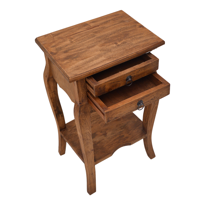 Side table with drawers Florellia pakoworld natural antique mahogany wood 40x31x67.5cm