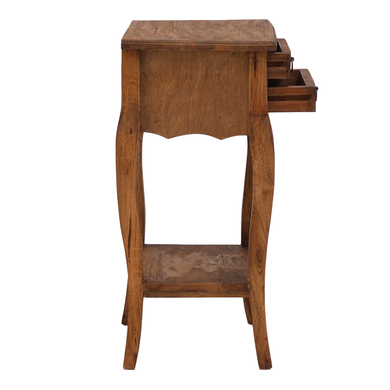 Side table with drawers Florellia pakoworld natural antique mahogany wood 40x31x67.5cm