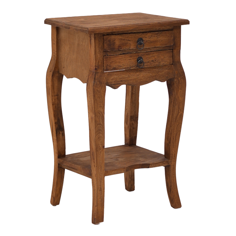 Side table with drawers Florellia pakoworld natural antique mahogany wood 40x31x67.5cm