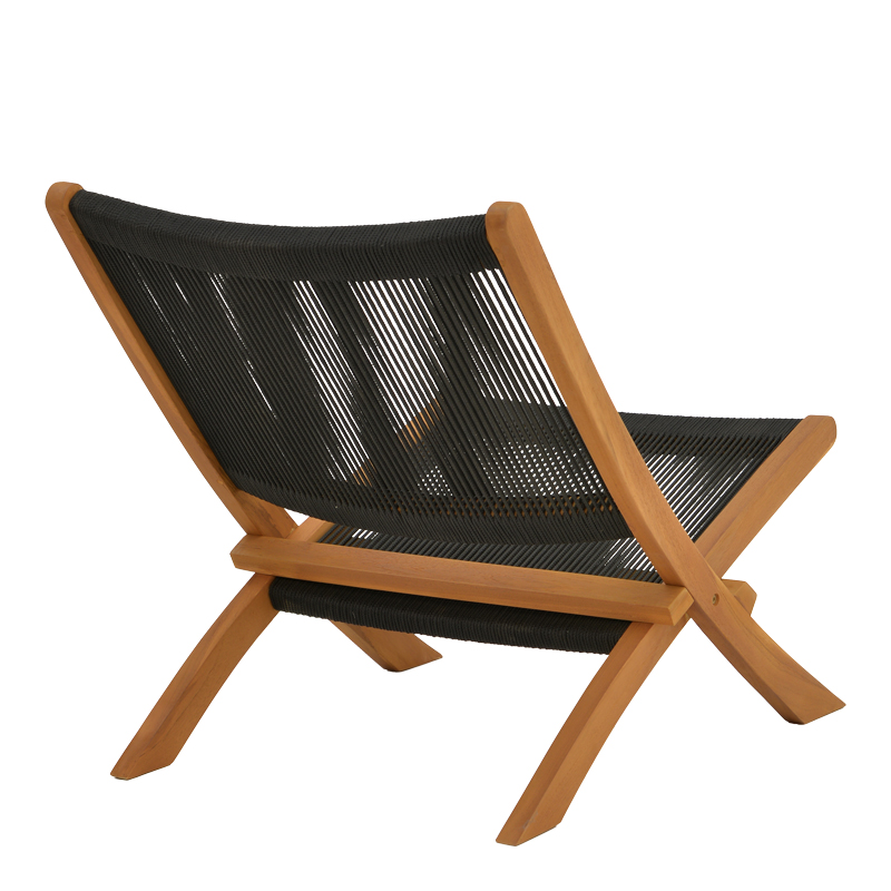 Foldable Seeal pakoworld chair teak wood and rope in black shade 61x76x72cm