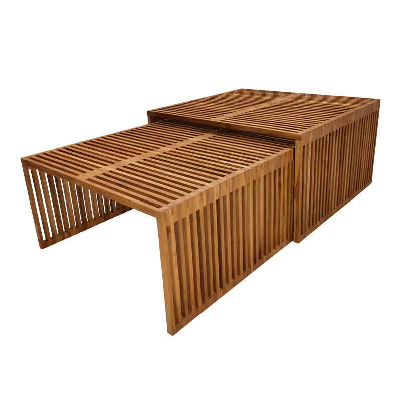 Tinnie pakoworld table set of 2 teak wood in a natural shade