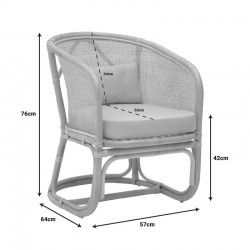 Πολυθρόνα Querke pakoworld rattan pe σε φυσική απόχρωση με μπεζ μαξιλάρι 57x64x76εκ