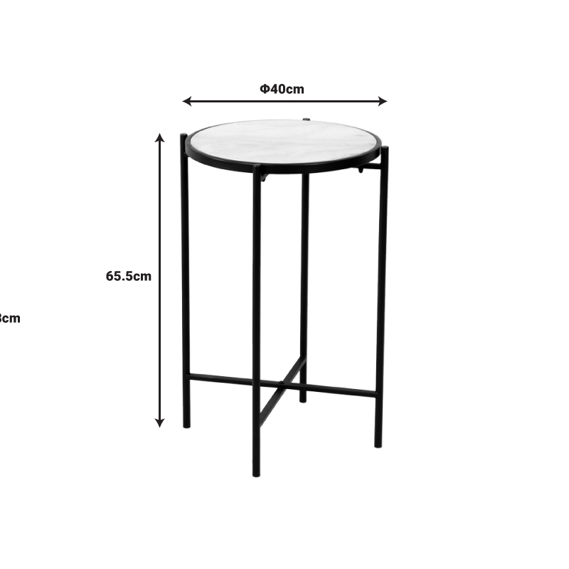 Side table Luxere Inart black metal-white marble D40x65.5cm