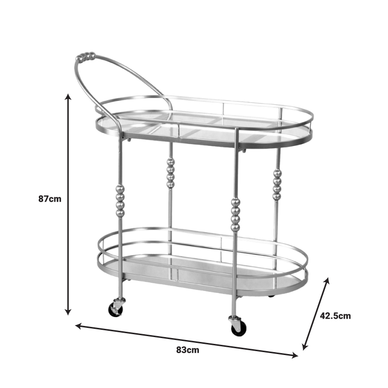 Trolley bar Emiliane Inart gold metal-mirror glass 83x42.5x87cm