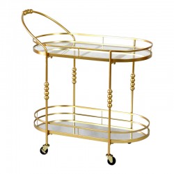 Trolley bar Emiliane Inart gold metal-mirror glass 83x42.5x87cm