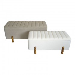 Daph Inart trunk stool set of 2 velvet fabric in beige and white shade