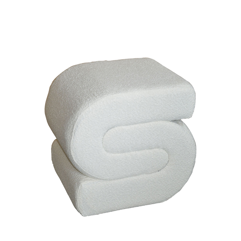 Escargot stool Inart bouclé fabric in white shade 48x42x44cm