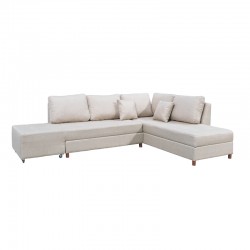 Corner sofa-bed right corner with storage space Lasy pakoworld fabric in off-white shade 290x217x89cm