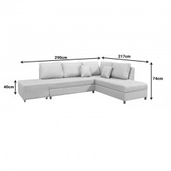 Corner sofa-bed right corner with storage space Lasy pakoworld fabric in off-white shade 290x217x89cm