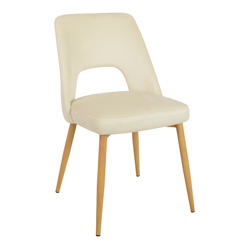 Murde chair pakoworld beige velvet fabric and metal legs in a natural shade 48.5x61x89cm