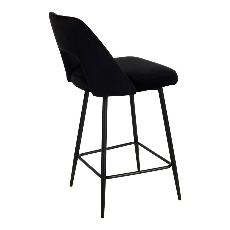 Bar stool Murde pakoworld black velvet fabric and black metal legs 47x52x96cm