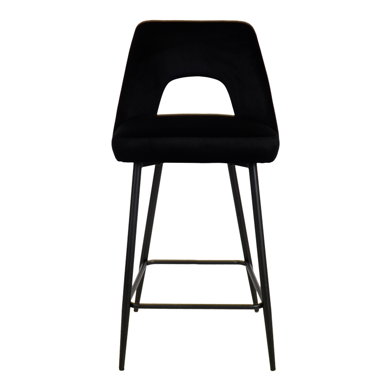 Bar stool Murde pakoworld black velvet fabric and black metal legs 47x52x96cm