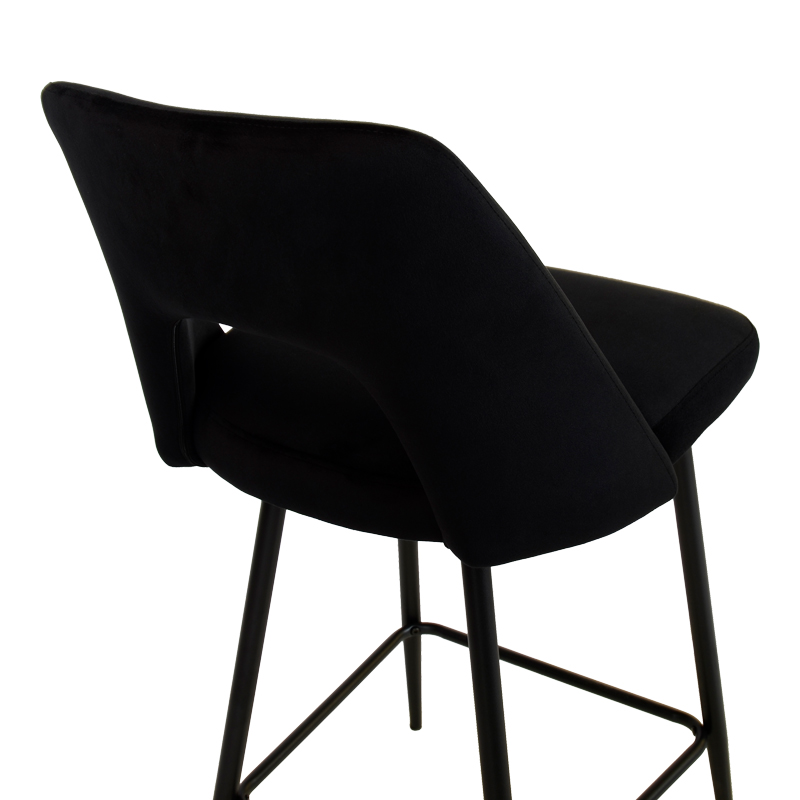 Bar stool Murde pakoworld black velvet fabric and black metal legs 47x52x96cm