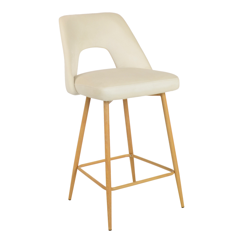 Bar stool Murde pakoworld beige velvet fabric and metal legs in a natural shade 47x52x96cm