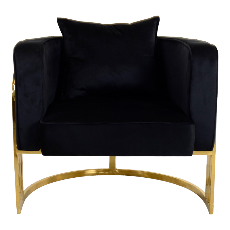 Roblu pakoworld armchair gold metal and velvet fabric in black shade 72x77.4x70cm