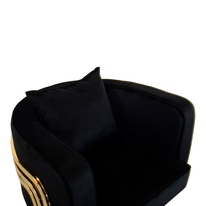 Roblu pakoworld armchair gold metal and velvet fabric in black shade 72x77.4x70cm