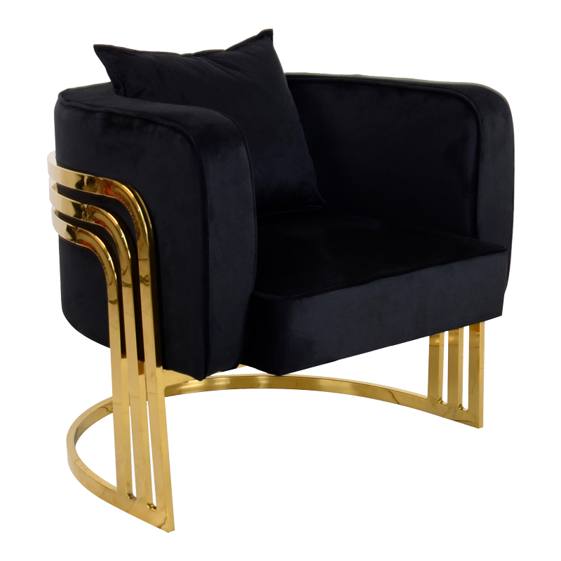 Roblu pakoworld armchair gold metal and velvet fabric in black shade 72x77.4x70cm