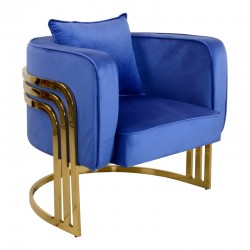 Roblu pakoworld armchair gold metal and velvet fabric in blue shade 72x77.4x70cm