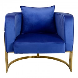 Roblu pakoworld armchair gold metal and velvet fabric in blue shade 72x77.4x70cm