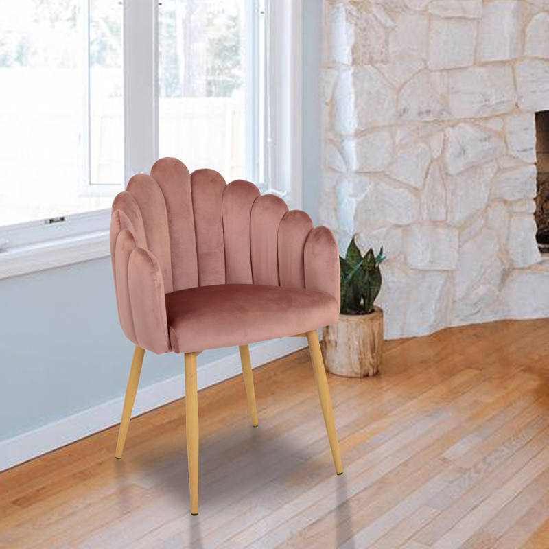 Briella armchair pakoworld pink velvet fabric and metal legs in a natural shade 60x56x84cm