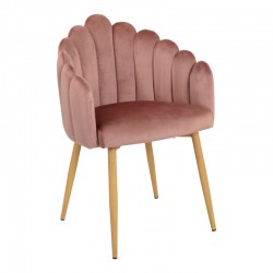 Briella armchair pakoworld pink velvet fabric and metal legs in a natural shade 60x56x84cm