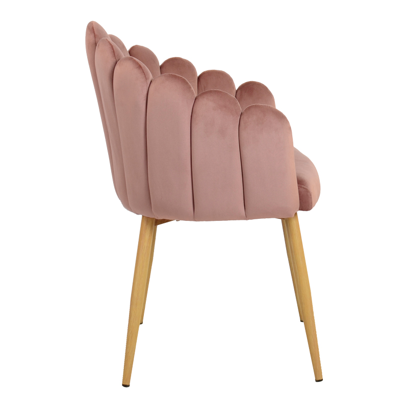 Briella armchair pakoworld pink velvet fabric and metal legs in a natural shade 60x56x84cm