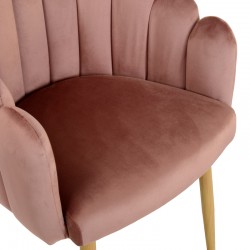 Briella armchair pakoworld pink velvet fabric and metal legs in a natural shade 60x56x84cm