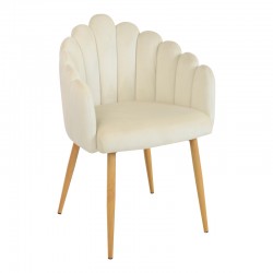 Briella armchair pakoworld off-white velvet fabric and metal legs in a natural shade 60x56x84cm