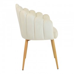 Briella armchair pakoworld off-white velvet fabric and metal legs in a natural shade 60x56x84cm