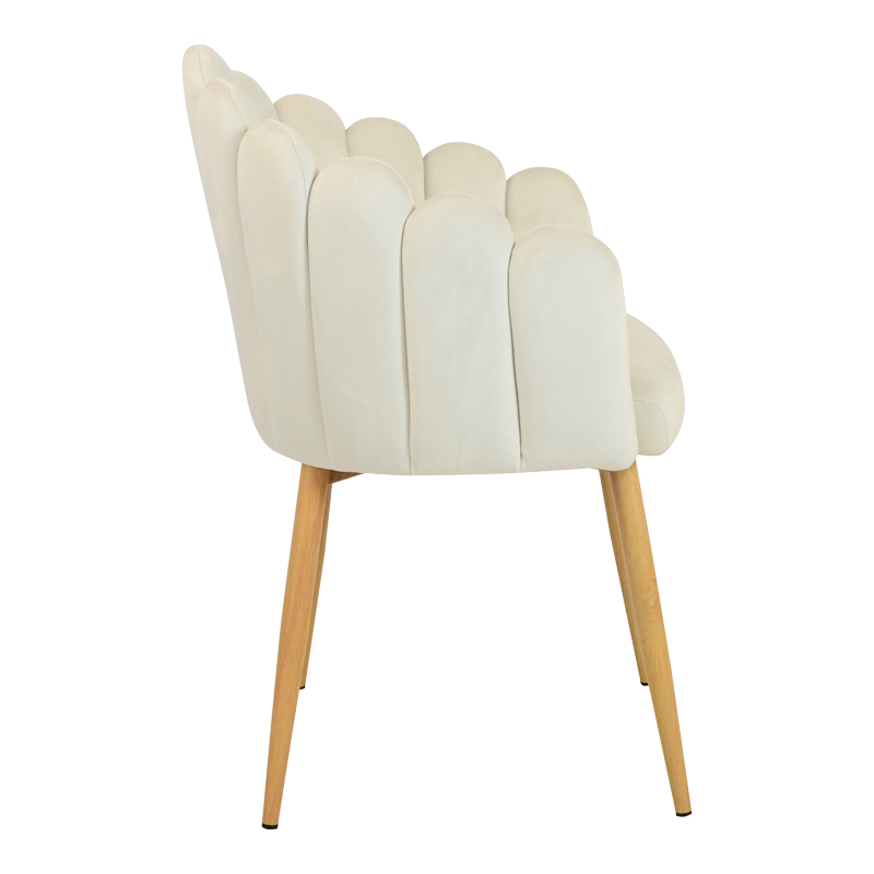 Briella armchair pakoworld off-white velvet fabric and metal legs in a natural shade 60x56x84cm