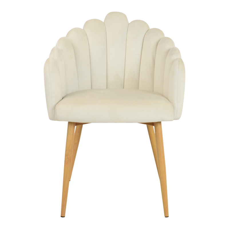 Briella armchair pakoworld off-white velvet fabric and metal legs in a natural shade 60x56x84cm