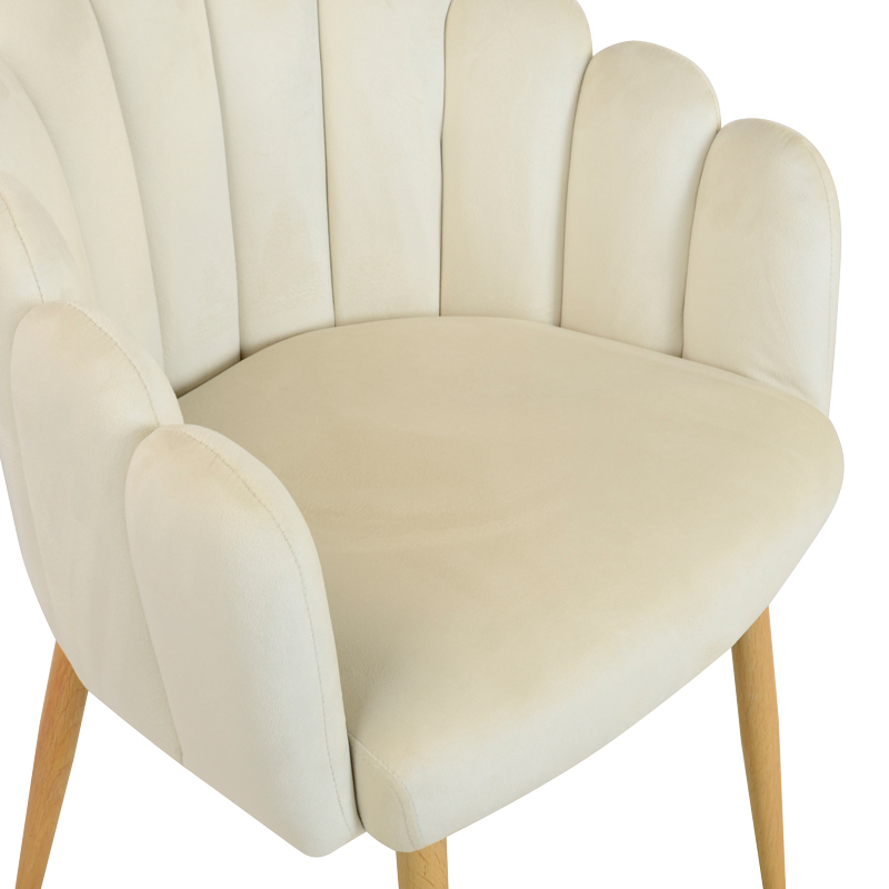 Briella armchair pakoworld off-white velvet fabric and metal legs in a natural shade 60x56x84cm