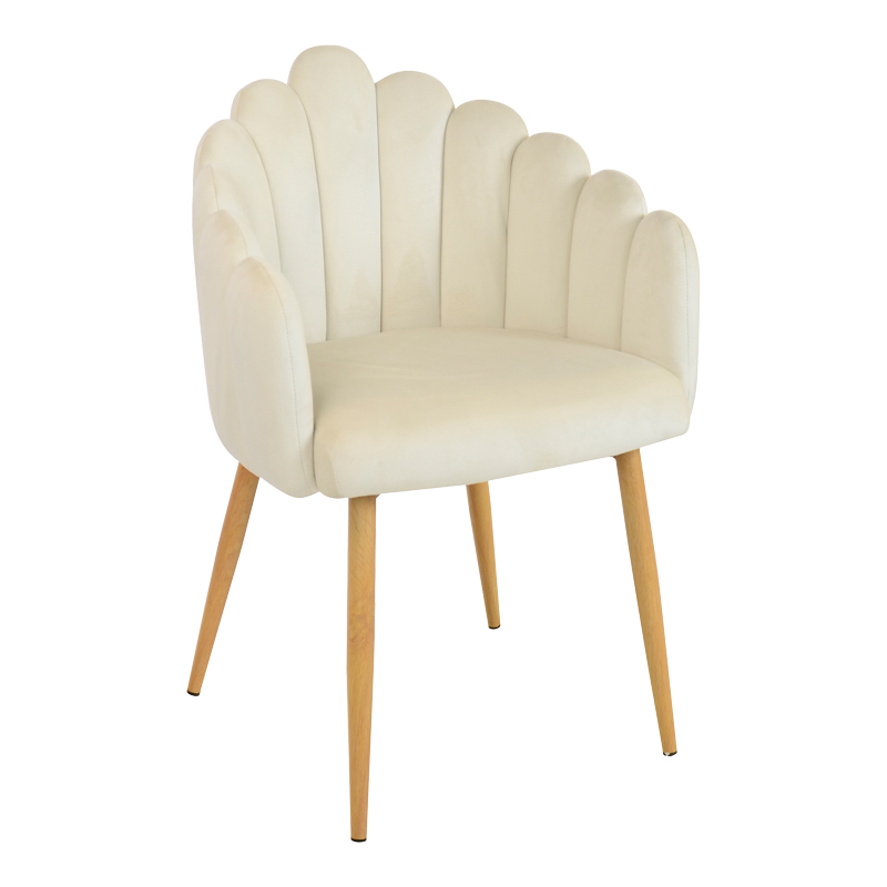 Briella armchair pakoworld off-white velvet fabric and metal legs in a natural shade 60x56x84cm