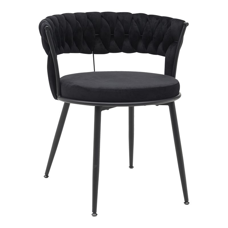 Chair Alkia pakoworld in black velvet with black metal leg 60x57x68cm