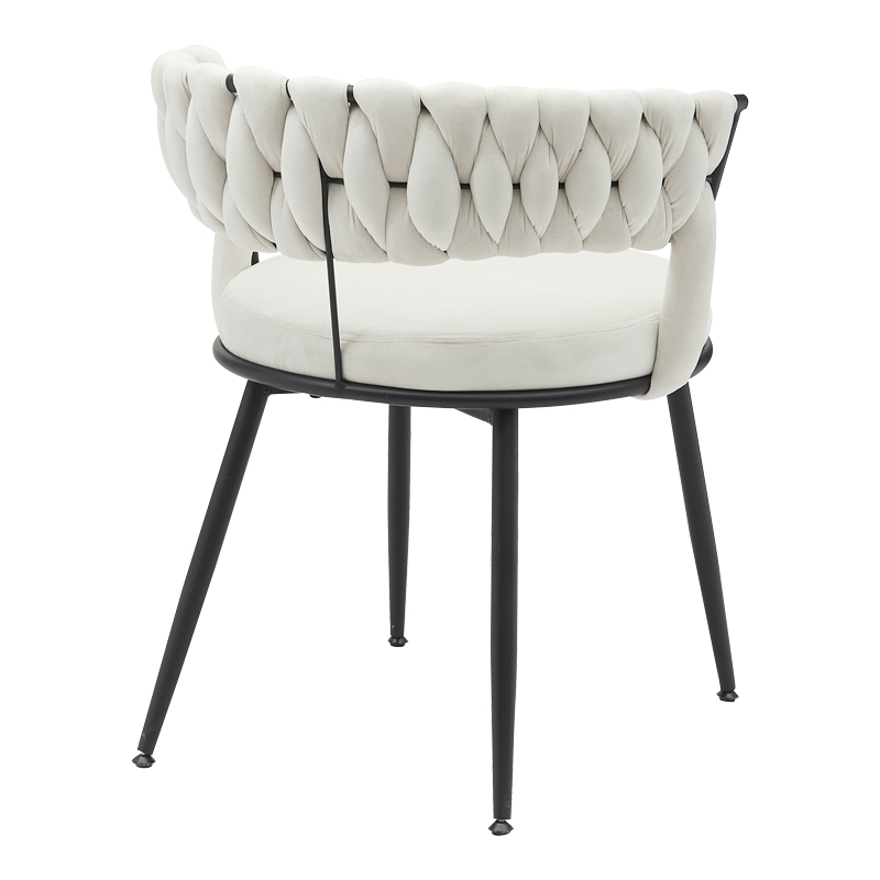 Chair Alkia pakoworld in beige velvet with black metal leg 60x57x68cm