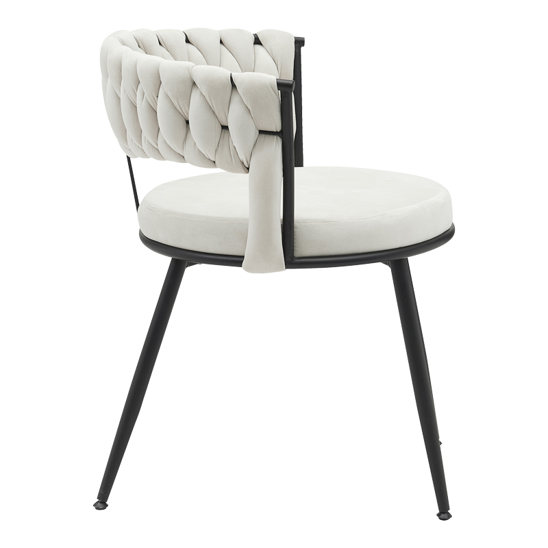 Chair Alkia pakoworld in beige velvet with black metal leg 60x57x68cm