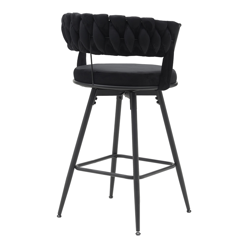 Bar stool Erosa pakoworld in black velvet with black metal legs 58x55x90cm