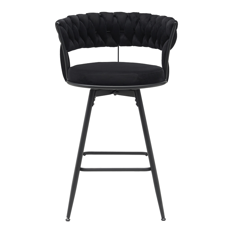 Bar stool Erosa pakoworld in black velvet with black metal legs 58x55x90cm