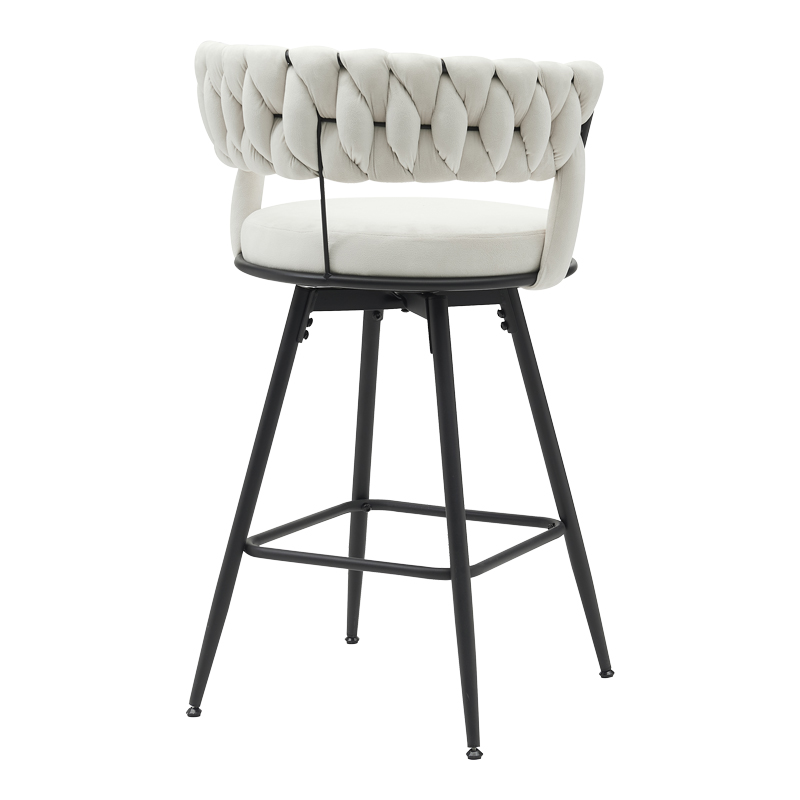 Bar stool Erosa pakoworld in beige velvet with black metal legs 58x55x90cm