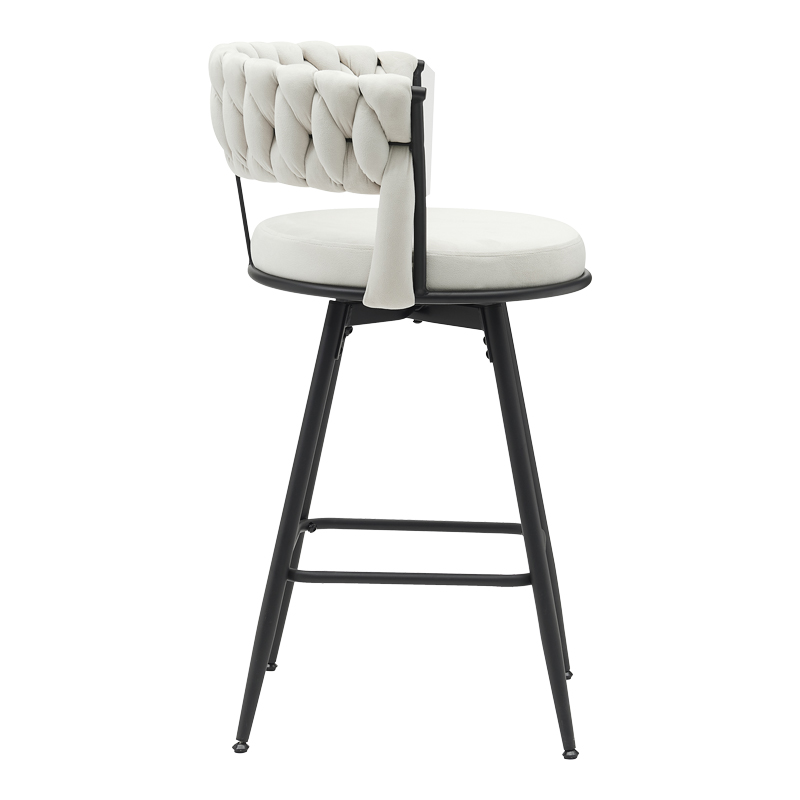 Bar stool Erosa pakoworld in beige velvet with black metal legs 58x55x90cm