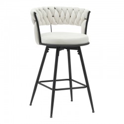 Bar stool Erosa pakoworld in beige velvet with black metal legs 58x55x90cm