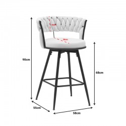 Bar stool Erosa pakoworld in beige velvet with black metal legs 58x55x90cm