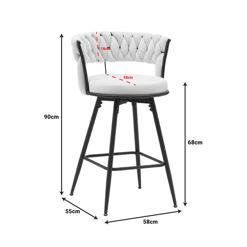 Bar stool Erosa pakoworld in beige velvet with black metal legs 58x55x90cm