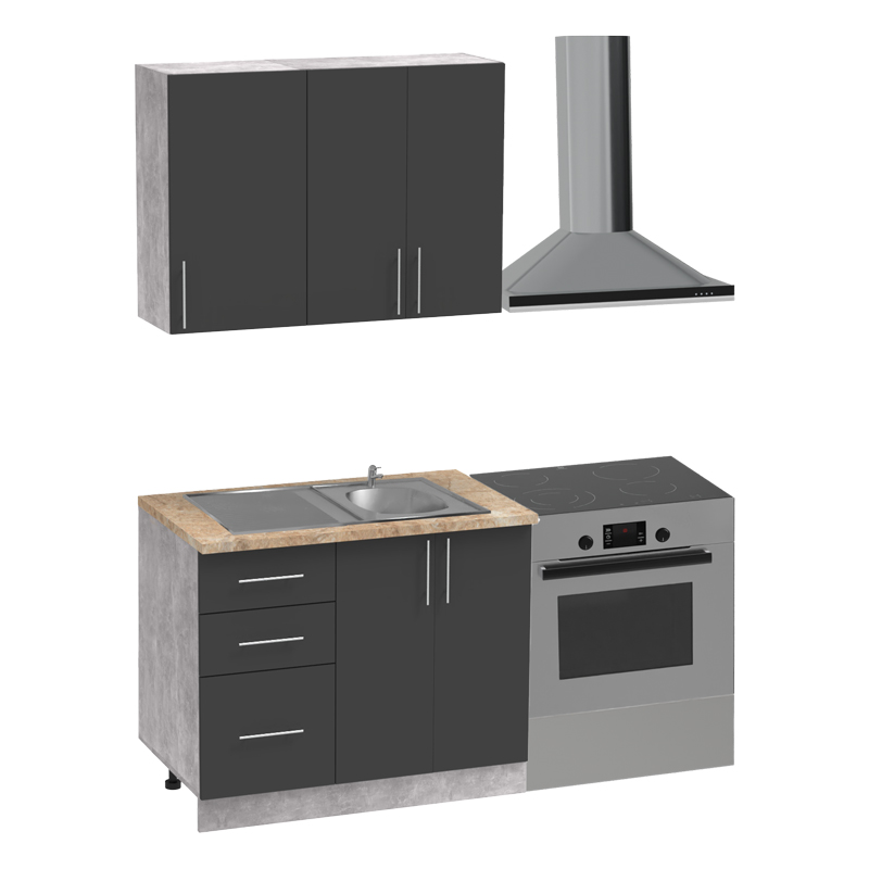 Festa I kitchen unit pakoworld melamine in dark grey and sonoma color 100x60x85cm